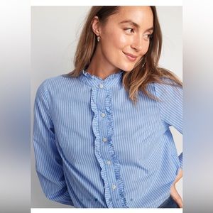 Ruffle-Trimmed Striped Collarless Tuxedo
Shirt for Women from old navy